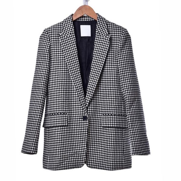 

autumn woman retro coat houndstooth slim woolen office ladies french brand commuter jacket women women's suits & blazers, White;black