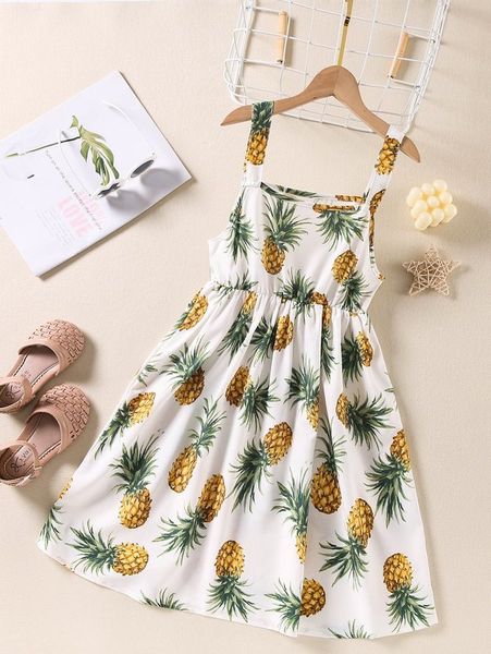 

girls pineapple print cami dress she, Red;yellow
