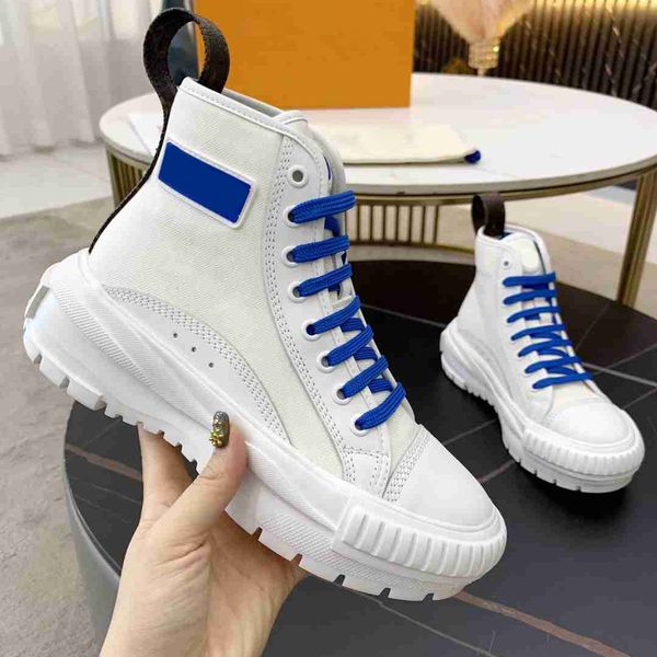 

Top quality White canvas shoes Fashion non-slip increased thick sole women's casual shoes Blue Green lace high-top sneakers leather sneaker
