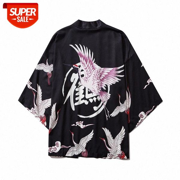 

chinese style ukiyo-e pattern flying crane printing flow men and women casual cloak cardigan robe jacket #hz6k, White;black