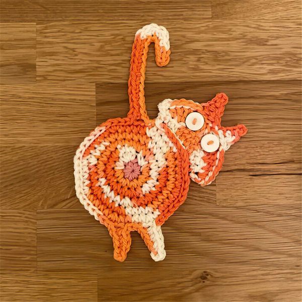 FREE By Sea Coasters Divertente giocattolo fatto a mano Cat Butt Crochet Drink Cup Mat Tazze antiscivolo Mat Regalo di inaugurazione della casa per i gatti Lover YT199505