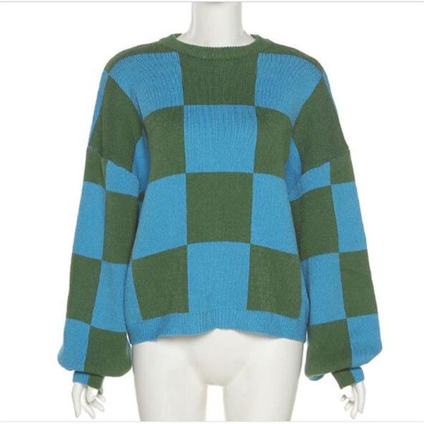 

women's sweaters autumn 2021 england style elegant pullovers women/girl o-neck square contrast color long sleeve casual loose thick kni, White;black