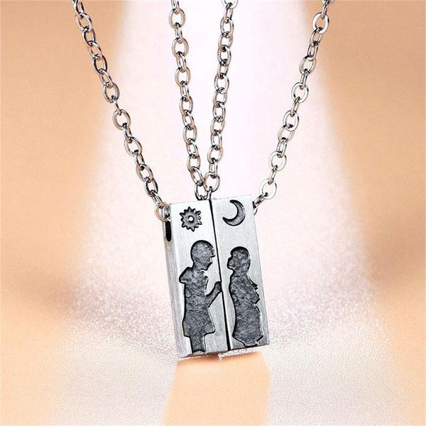 

pendant necklaces personality fashion lovers sun moon stainless steel necklace for women men magnetic couple gothic punk jewelry, Silver