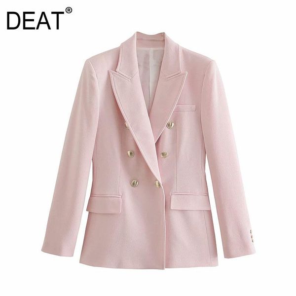 

women's suits & blazers [deat] 2021 spring fashion tide blazer loose turn-down collar double breasted solid color long sleeve pink coat, White;black
