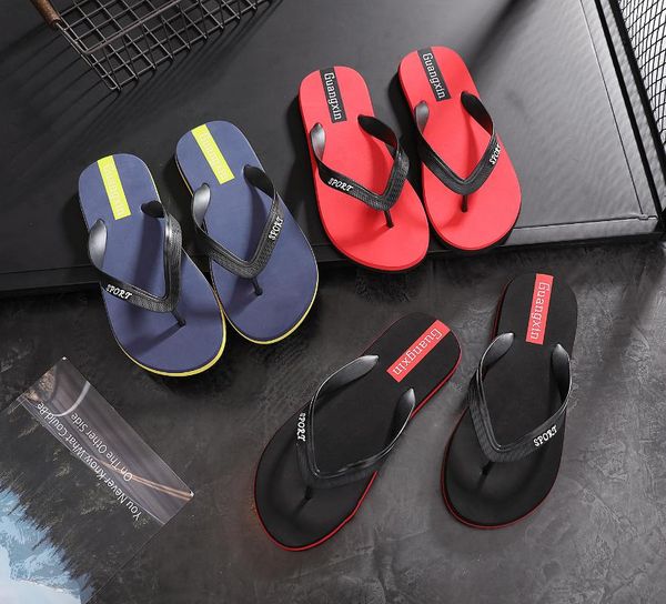 

slippers men's summer beach shoes anti-skid sandals students'pure-color leisure korean style personality men, Black