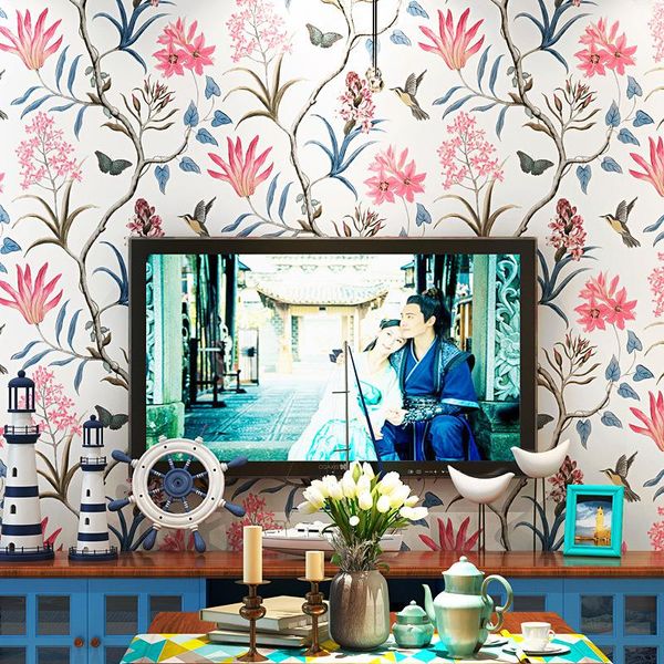 

pastoral floral bird wallpapers bedroom living room sofa tv backdrop wall papers home decor kitchen self adhesive contact paper