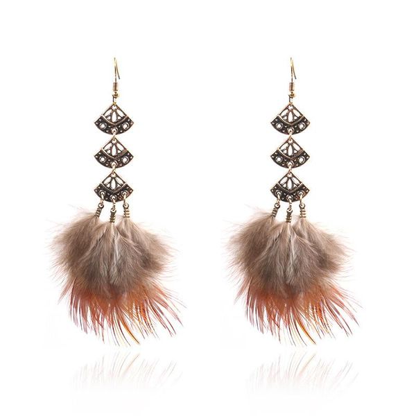 

dangle & chandelier bohemian feather tassel earring for women boho brown fringed earrings christmas gifts accessories wholesale jewellery, Silver