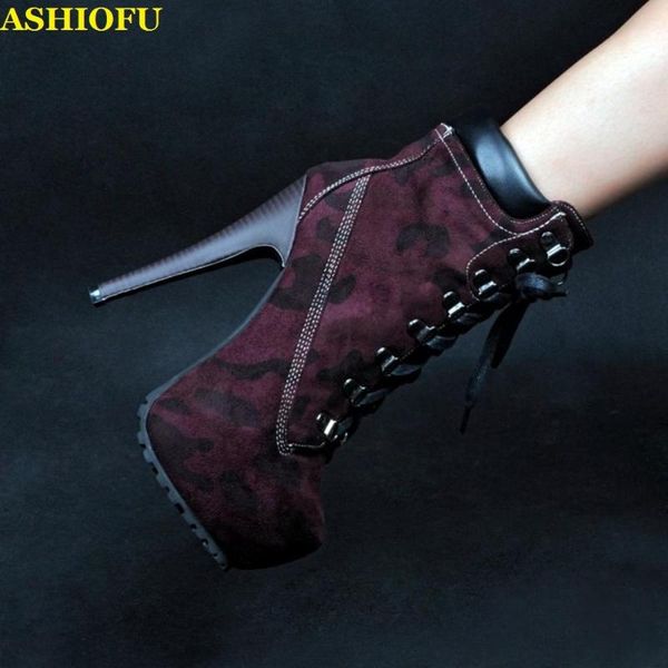 

boots ashiofu handmade style women's high heel cross shoelace platform party ankle evening club fashion shoes, Black