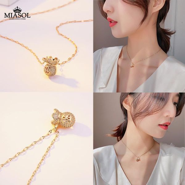 

ms rose gold money bag necklace exquisite neck decoration fashion lady stainless steel jewelry cute cool charm girl 2021 pendant chokers, Golden;silver