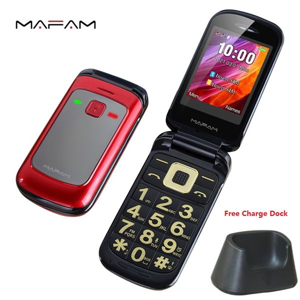 Desbloqueado Flip Dual SIM Celular Celular Telemóveis Luxury Quad Band SOS Rápido Voz Magia Big Key Techeiro Tocha Alto Som FM Carregando Dock Dock Dock Ouro Celular Para Pessoas idosas