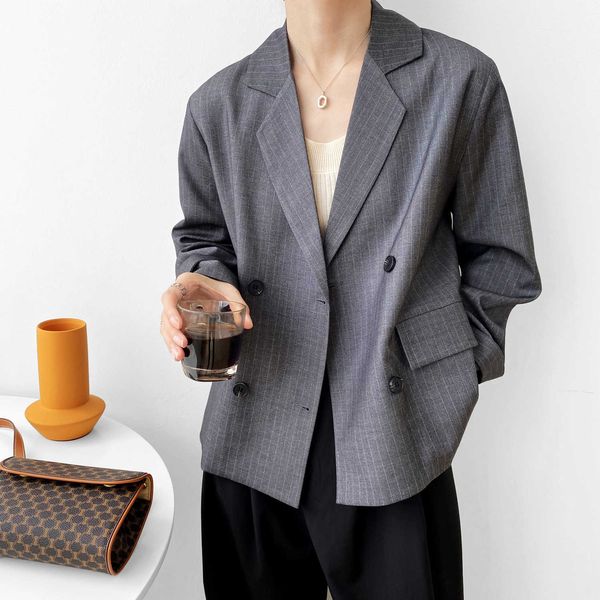 

striped suit jacket women's autumn korean short retro casual blazer 7008 210607, White;black