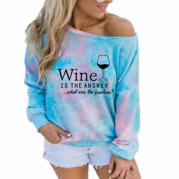 

women's hoodies & sweatshirts summer tshirts women tie dye off shoulder ladies casual letter print long sleeve shirts harajuku fashion, Black