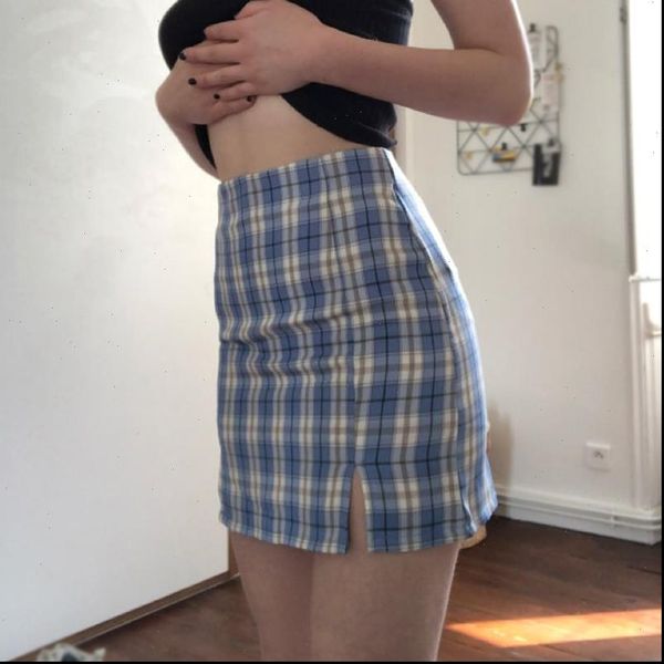 

womens skirt women plaid summer slim a line high waist split short harajuku lattice skirts wrap mini sexy, Black