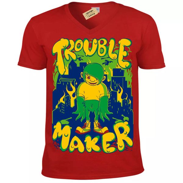 

trouble maker camiseta poco monster hombre cuello en v, White;black