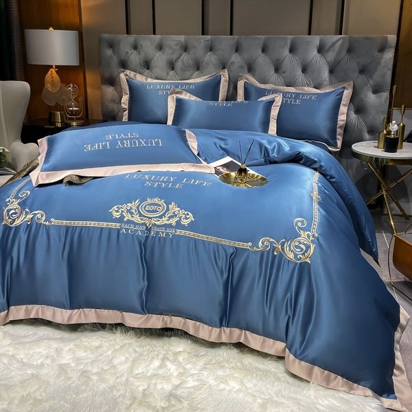 

60s washing silk embroidery bedding european four piece set straight