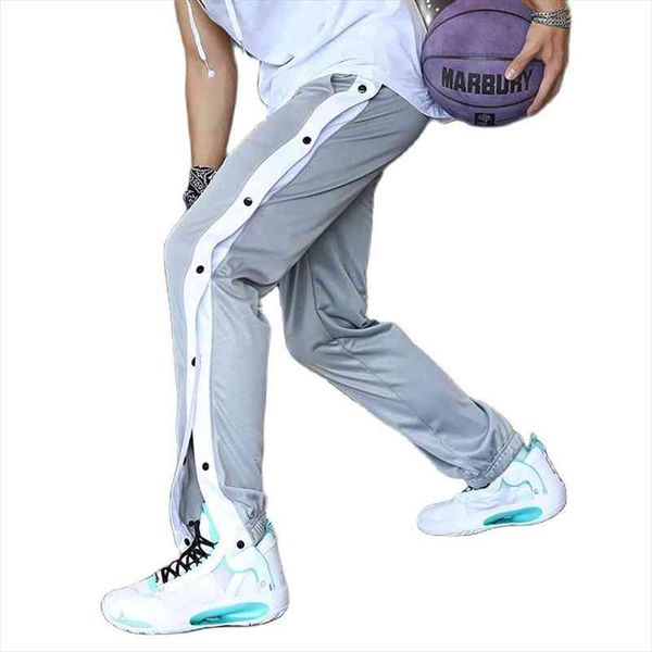 

fashion joggers casual side women pants button sweatpants straight baggy trousers streetwear male clothing, Black