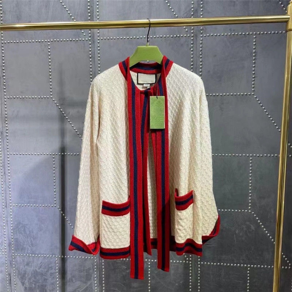 

2021 early autumn new bow tether pocket design temperament loose fashion age reduction sweater coat, White;black