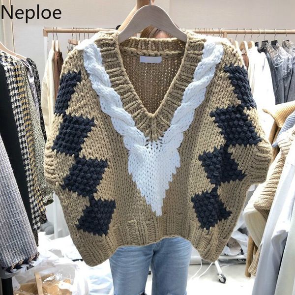 

neploe knitted cropped sweater vest korean fashion clothes v-neck knitted ribbed pullovers tank loose casual female 210422, White;black