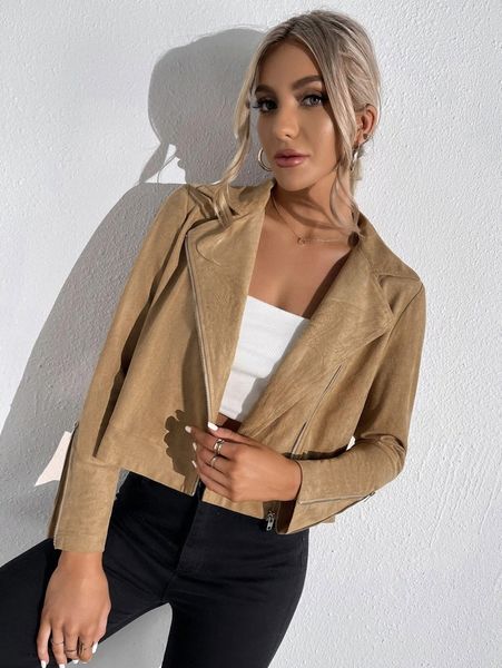 

zip up suede moto jacket n6n7#, Black;brown