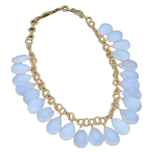 

pendant necklaces jk water drop drilled faceted white opal crystal gold color plated chain necklace for women, Silver