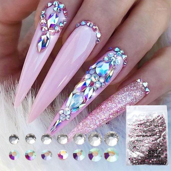 

crystal beads glass nail art rhinestones decoration stones ab white color ss3-ss12 flatback 3d diamonds jewelry manicure le16041, Silver;gold