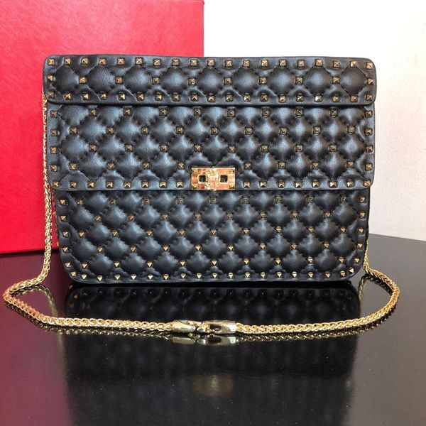 

30cm diamond chain bag sheepskin leather rivet luxury shoulder diagonal portable large square women bags 2021 evening