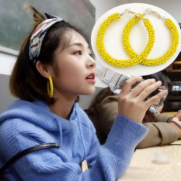 

earrings fashion circle trend versatile rice bead earrings bohemian temperament circle national style earrings, Golden