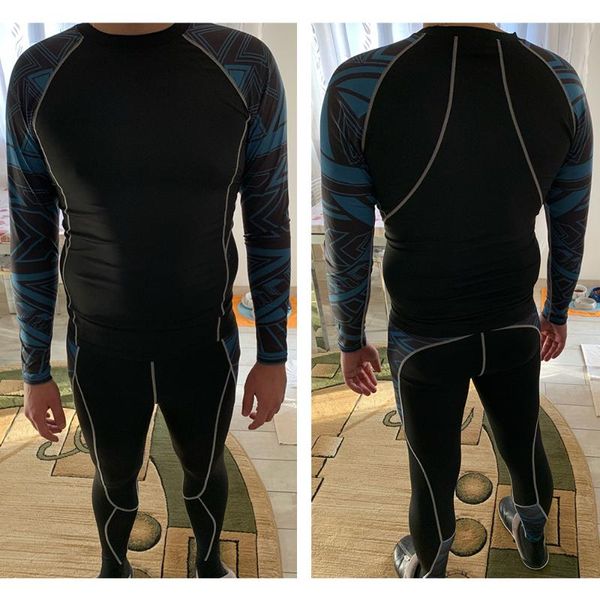 

2pcs / set men's tracksuit gym fitness compression sport suit comprehensive training running exercise workout tights clothing, White;black