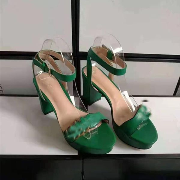 

2021 classic high heeled sandals coarse heel leather suede woman shoes metal buckle for parties occupation 3, Black