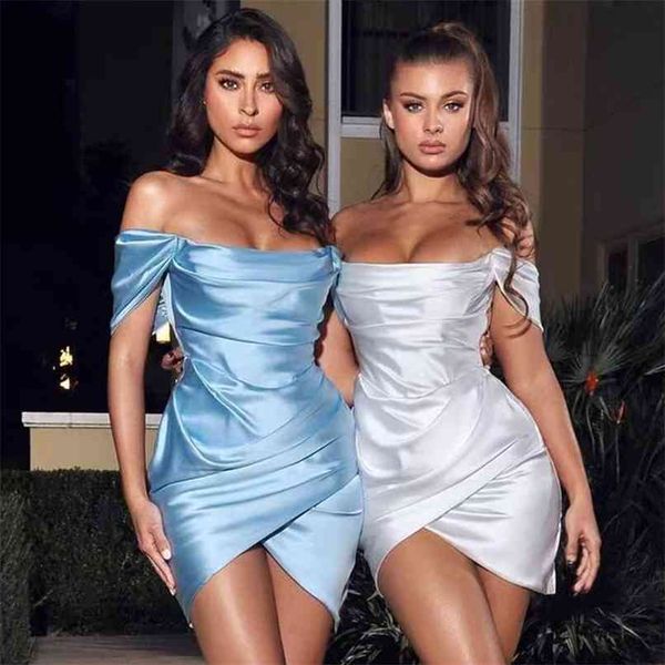 

summer women fashion off shoulder club mini dress short sleeve white celebrity evening runway party lady dresses 210507, Black;gray