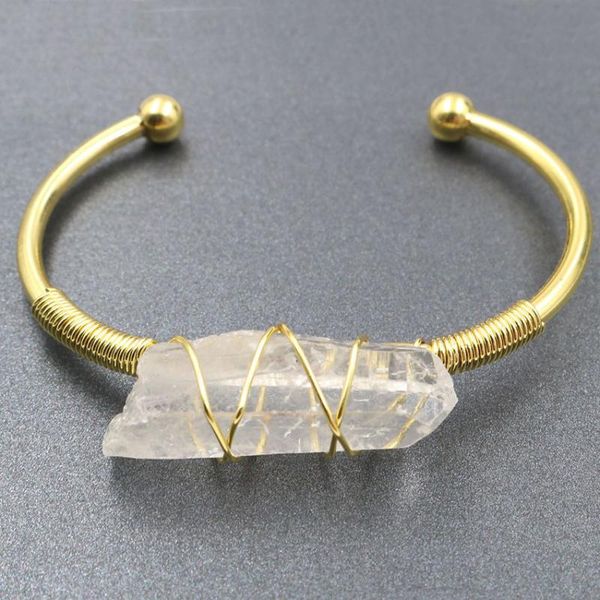 

bangle adjustable bangles gold-color open female charms jewelry unique natural irregular rock crystal women bracelets, Black