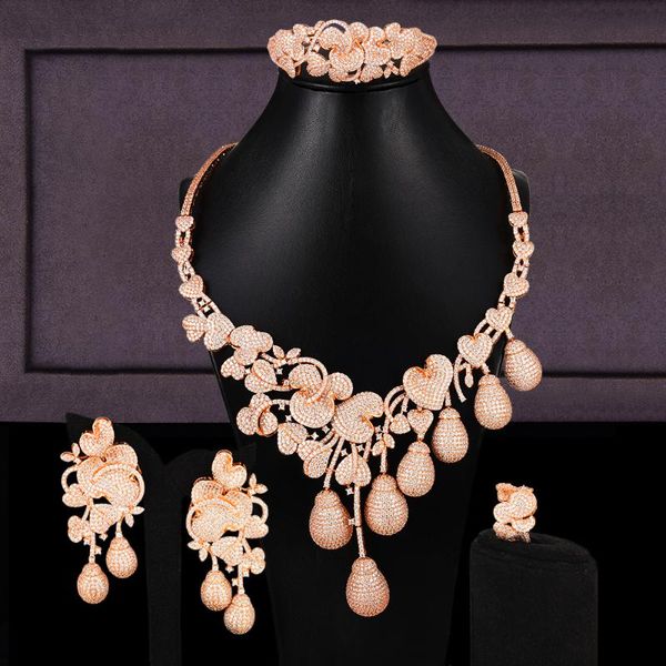

earrings & necklace godki luxury flower bud mixed women wedding cubic zirconia earring saudi arabia jewelry set jewellery addiction, Silver