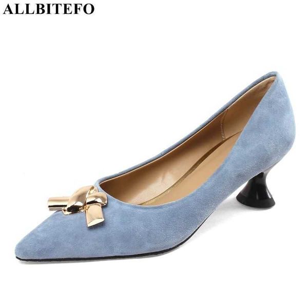 

allbitefo metal design sheepskin suede soft genuine leather high heels comfortable fashion women pumps women heels shoes 210611, Black