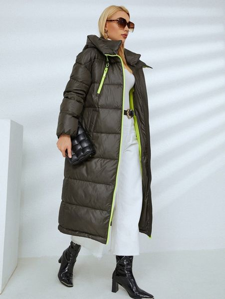 

miegofce zipper drawstring hooded longline puffer coat 67ye#, Black