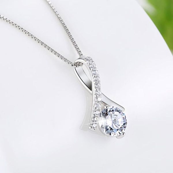 

silver plated zircon necklace korean simple pendant micro inlaid clavicle chain elegant jewelry endq chains