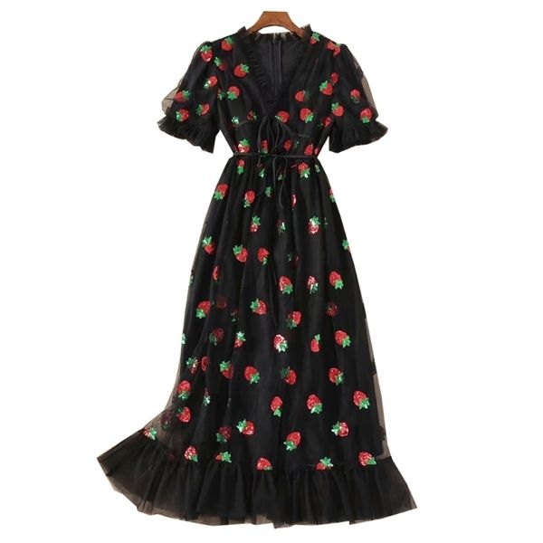 

plus size 5xlwomen black pink strawberry sequined dress v-neck sweet elegant evening party formal dress classy maxi dress, Black;gray
