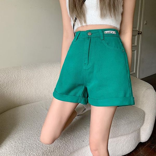 

women's shorts roll up women summer denim jeans trendy high waisted ullzang push green teens girl casual young, White;black