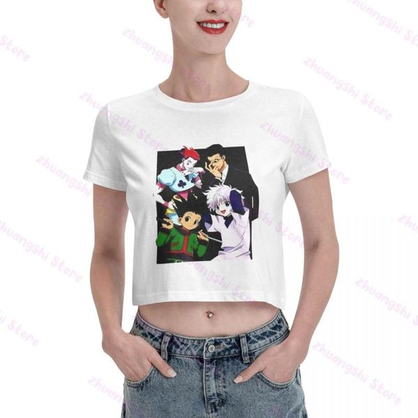 

women's t-shirt fashion legit x anime gon killua leorio hisoka midriff t-shirts, White