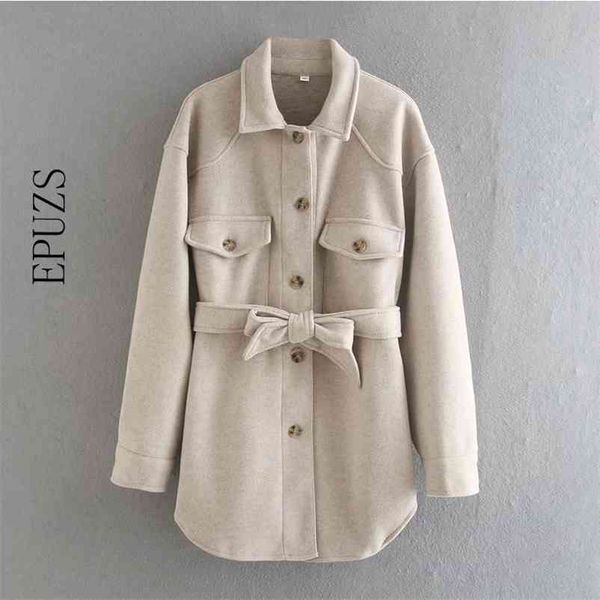 

vintage pocket oversize beige jacket coat fashion slim long sleeve sashes warm elegant famale outerwear chic winter 210521, Black;brown
