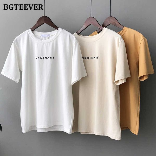 

women's t-shirt t shirts summer cotton casual t-shirt letters basic shor sleeve tee shirt women o-neck loose solid korean female xdo1, White