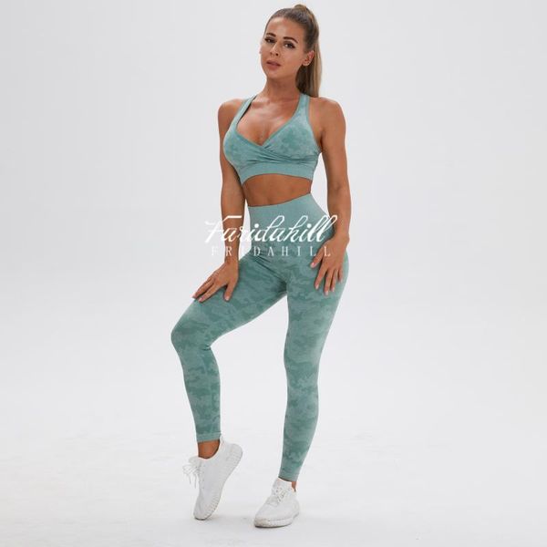 

yoga outfit green two piece set workout gym real pictures high waist sports legging clothes faridahill