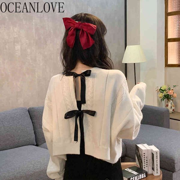 

kawaii japanese woman sweaters solid lace up short autumn winter cardigans bow sweet mujer sueteres 19288 210415, White;black