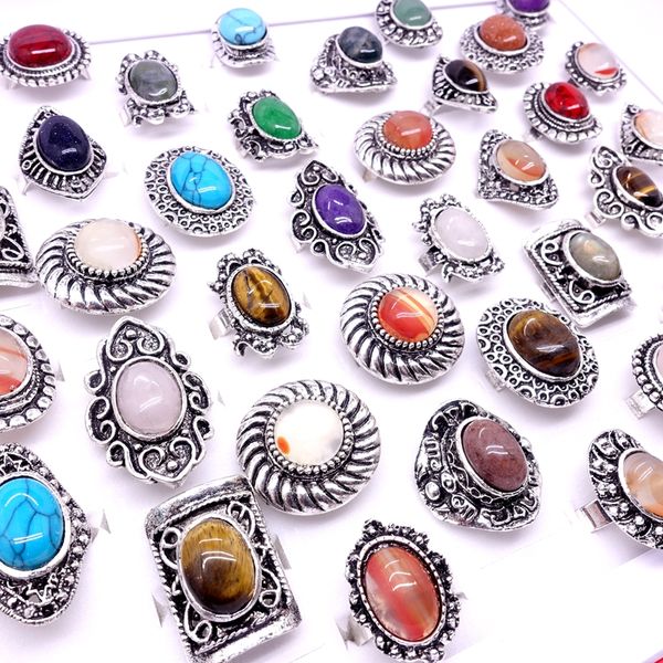 

wholesale 25pcs womens ring silver plated vintage jewelry beautiful stone rings mix style open resizable party gifts, Golden;silver