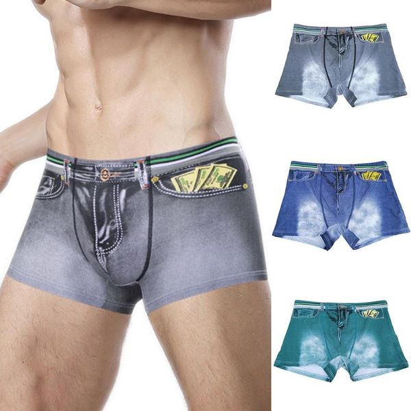 

underpants men denim boxer cotton comfy bottom shorts pant underwear printed mid-waist fashion panties nightwear lingerie seamless, Black;white