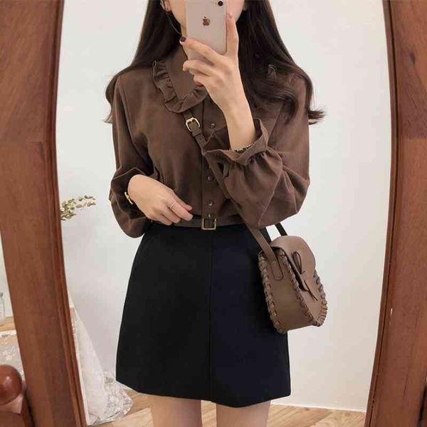 

basic shirts blouses 2021 women fashion design korean preppy style flare sleeve peter pan collar white button shirt