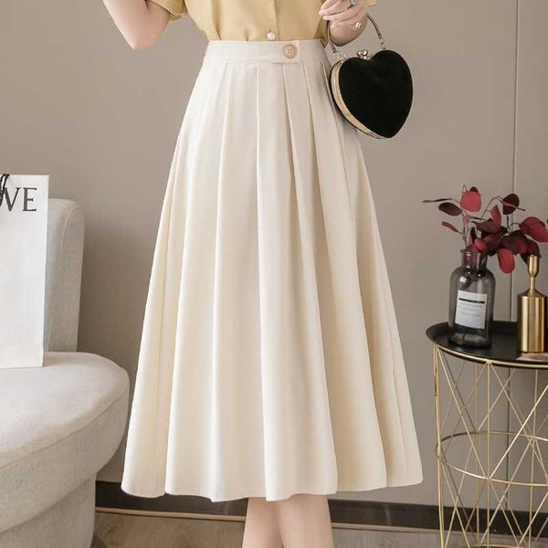 

spring high-waisted pleated a line solid skirts womens 210615, Black
