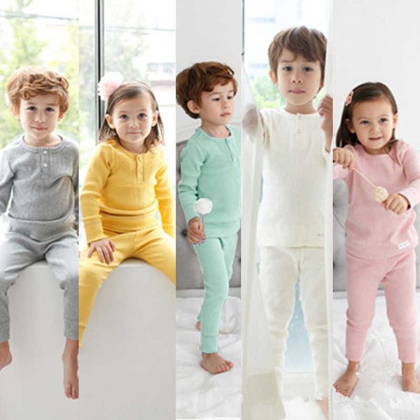 zweiteilige Set Girl Kinderpyjama Bauchpflegeanzüge pure Farbe Haushalt Unterwäsche Kinder Kleidung Mädchen Kleidungsstücke 210701