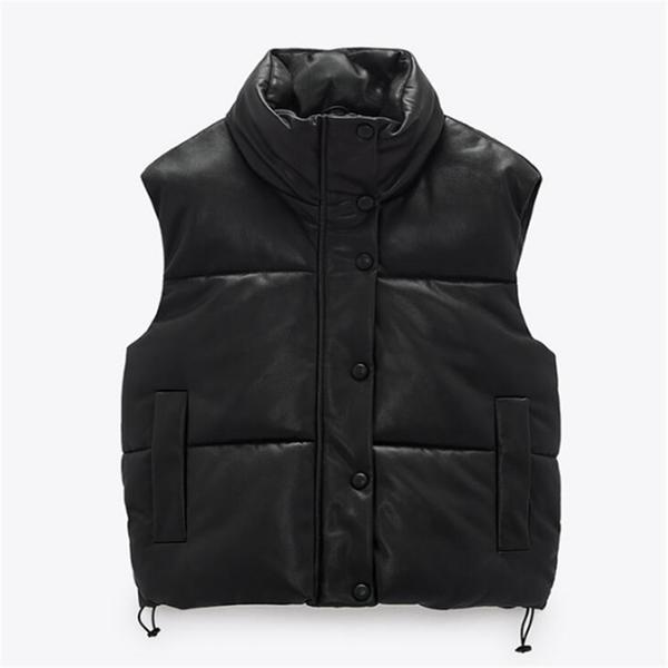 

women's vests winter vest women 2021 fashion leather cotton cropped padded waistcoat vintage sleeveless female outerwear streetwear, Black;white