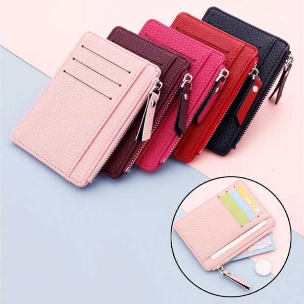 

card holders 1pc wallet credit multi-card package fashion pu leather zipper ultra-thin organizer case student women coin purse, Brown;gray
