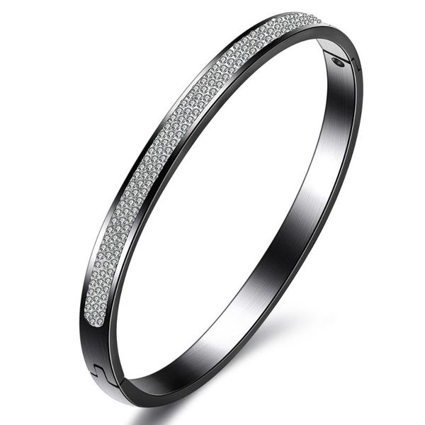 

wholesale stainless steel bangles jewelry with good cz crystal beads bangle, Black